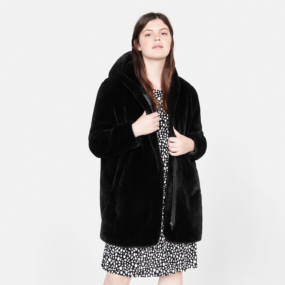 VIOLETA BY MANGO FAUX FUR HOODED COAT - BLACK XXL (NEW WITH TAGS) A22